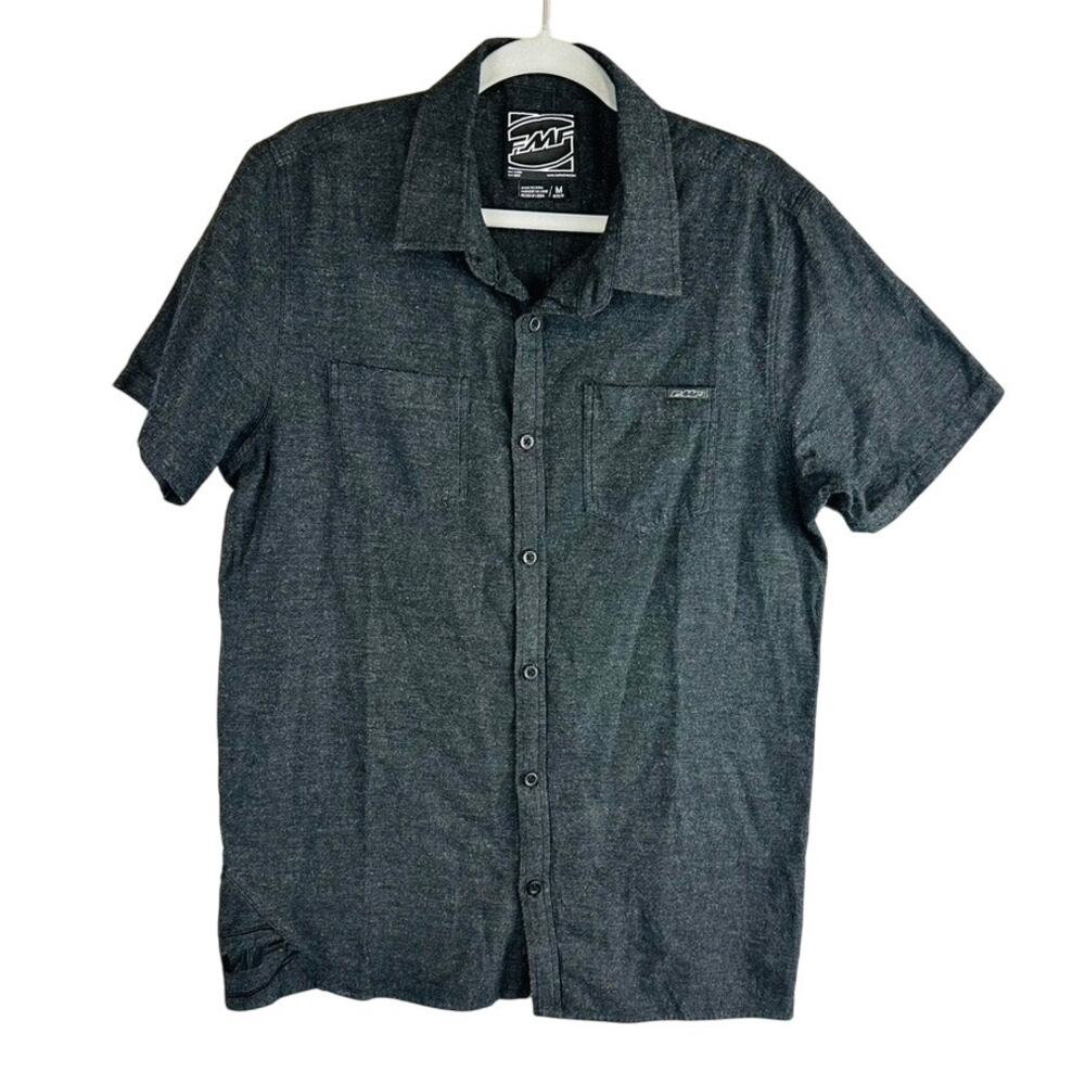 FMF Racing Mens Sz Medium Shirt Grey‎ Logo Racing Embroidered Button Up